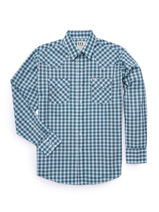 Men's Ely Cattleman Long Sleeve Classic Check Western Snap Shirt- Turquoise & Red - Ely Cattleman - Flyclothing LLC