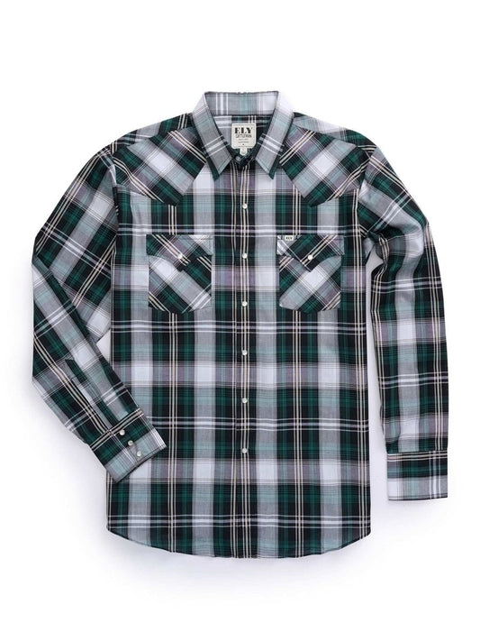 Men's Ely Cattleman Long Sleeve Textured Green Plaid Western Snap Shirt - Ely Cattleman - Flyclothing LLC