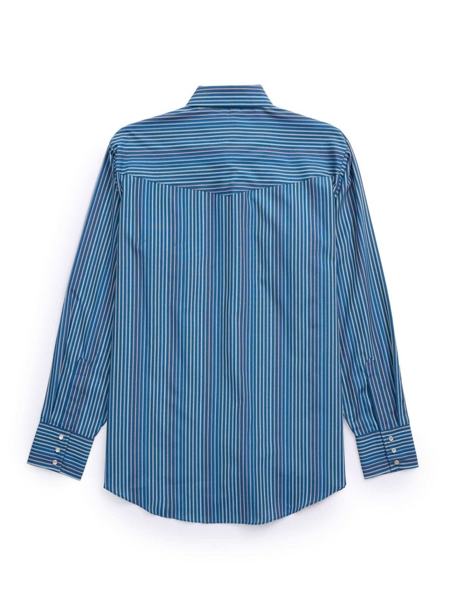 Men's Ely Cattleman Long Sleeve Textured Stripe Western Snap Shirt- White & Navy - Ely Cattleman - Flyclothing LLC