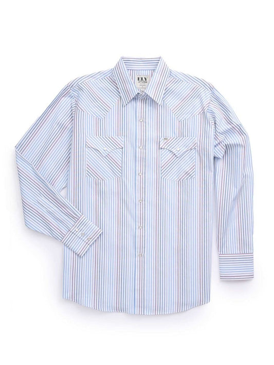 Men's Ely Cattleman Long Sleeve Textured Stripe Western Snap Shirt- White & Navy - Ely Cattleman - Flyclothing LLC