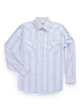 Men's Ely Cattleman Long Sleeve Textured Stripe Western Snap Shirt- White & Navy - Ely Cattleman - Flyclothing LLC
