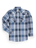Men's Ely Cattleman Long Sleeve Textured Plaid Western Snap Shirt- Blue - Ely Cattleman - Flyclothing LLC