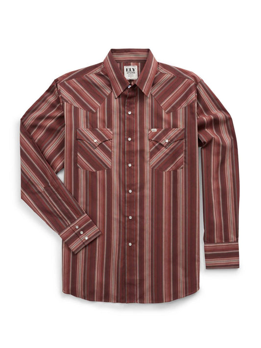 Men's Ely Cattleman Long Sleeve Textured Stripe Western Snap Shirt- Burgundy - Ely Cattleman - Flyclothing LLC