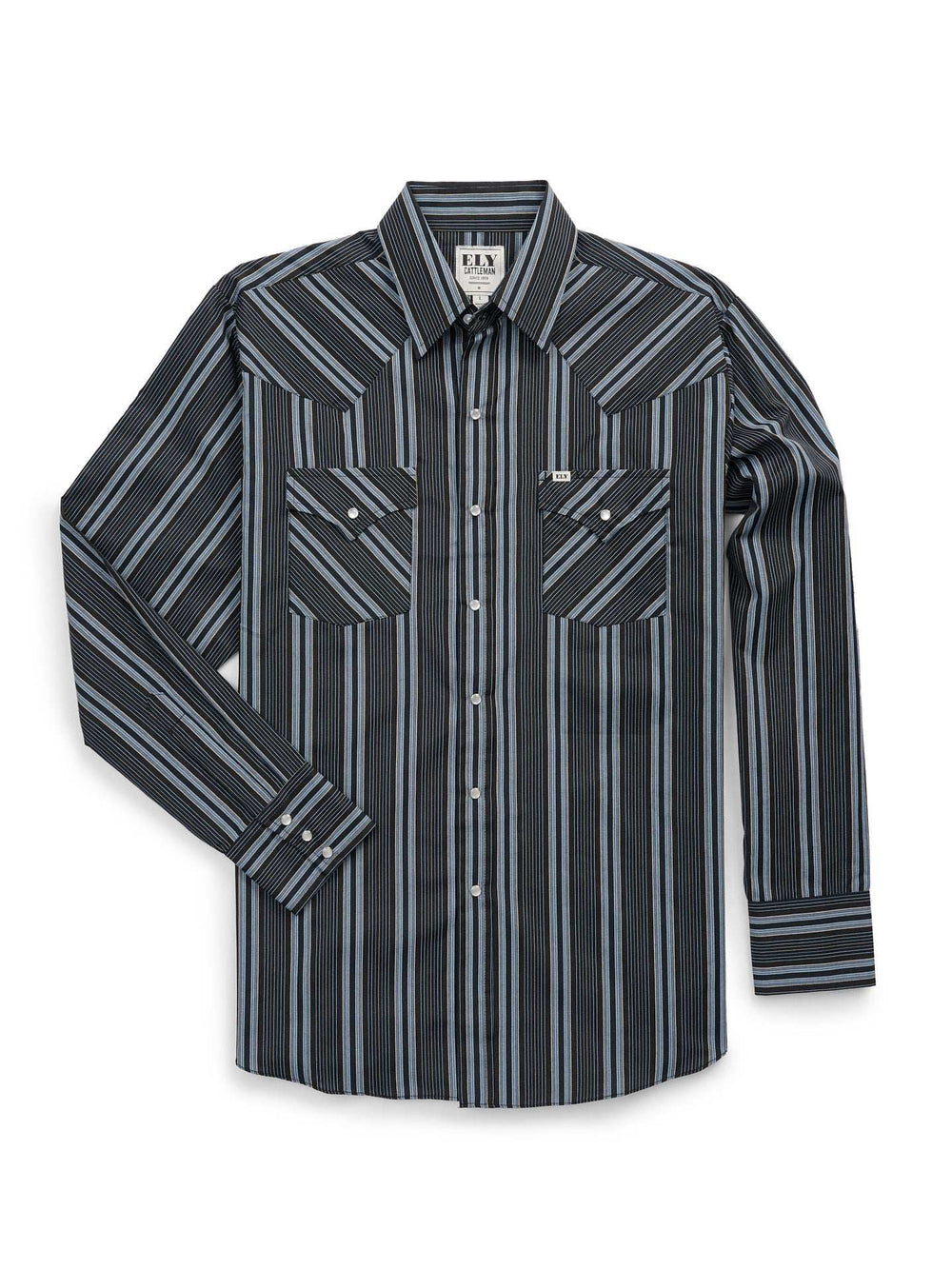 Men's Ely Cattleman Long Sleeve Textured Stripe Western Snap Shirt- Black - Ely Cattleman - Flyclothing LLC