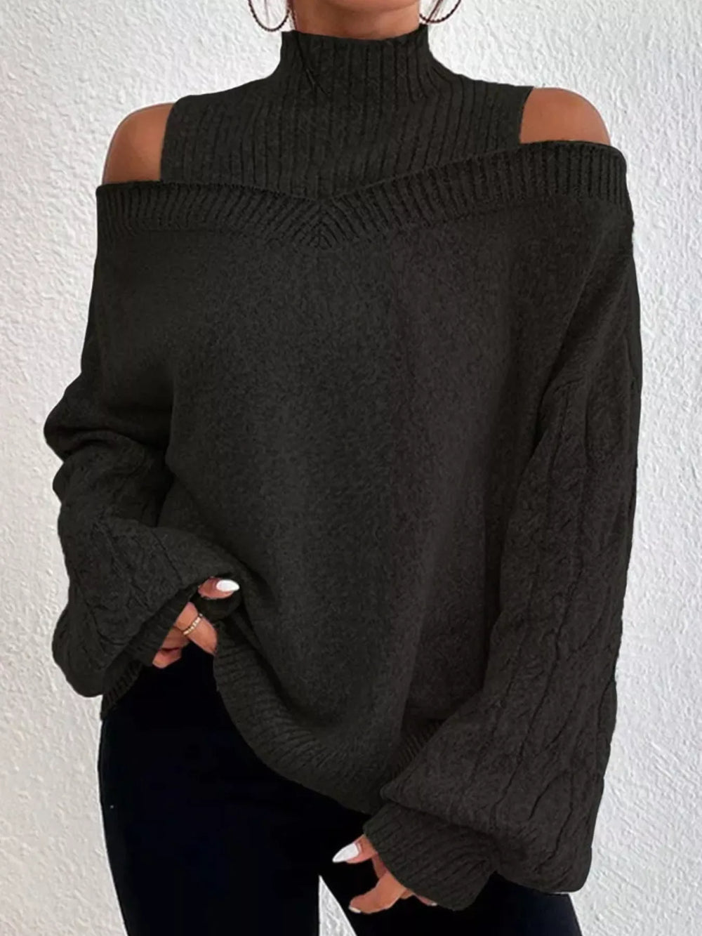 Cold Shoulder Turtleneck Sweater - Trendsi - Flyclothing LLC