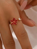 18K Gold-Plated Stainless Steel Zircon Flower Ring - Trendsi - Flyclothing LLC