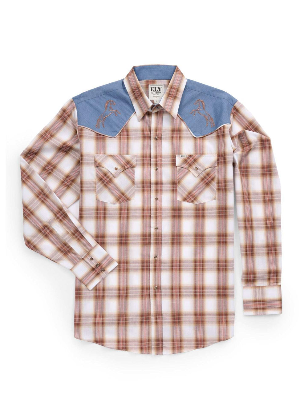 Men's Ely Cattleman Retro Plaid Western Snap Shirt with Horse Embroidery - Ely Cattleman - Flyclothing LLC
