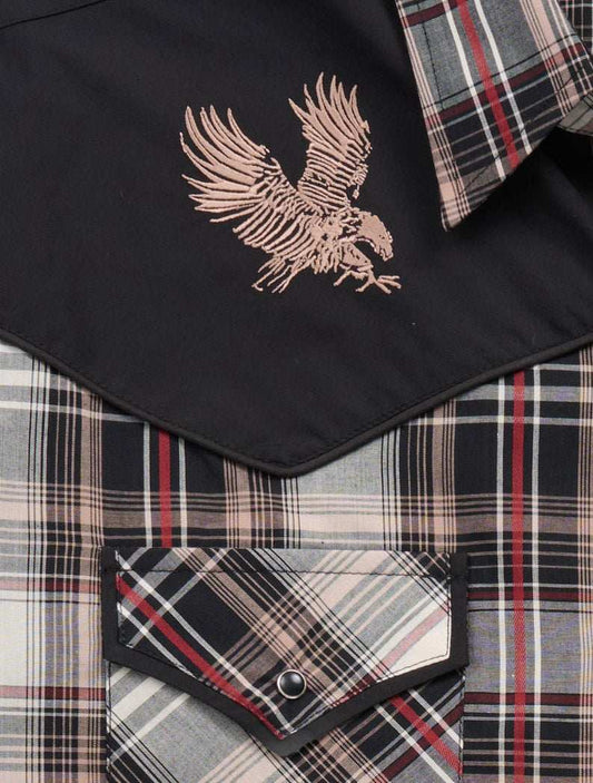 Men's Ely Cattleman Retro Plaid Western Snap Shirt with Eagle Embroidery - Ely Cattleman - Flyclothing LLC