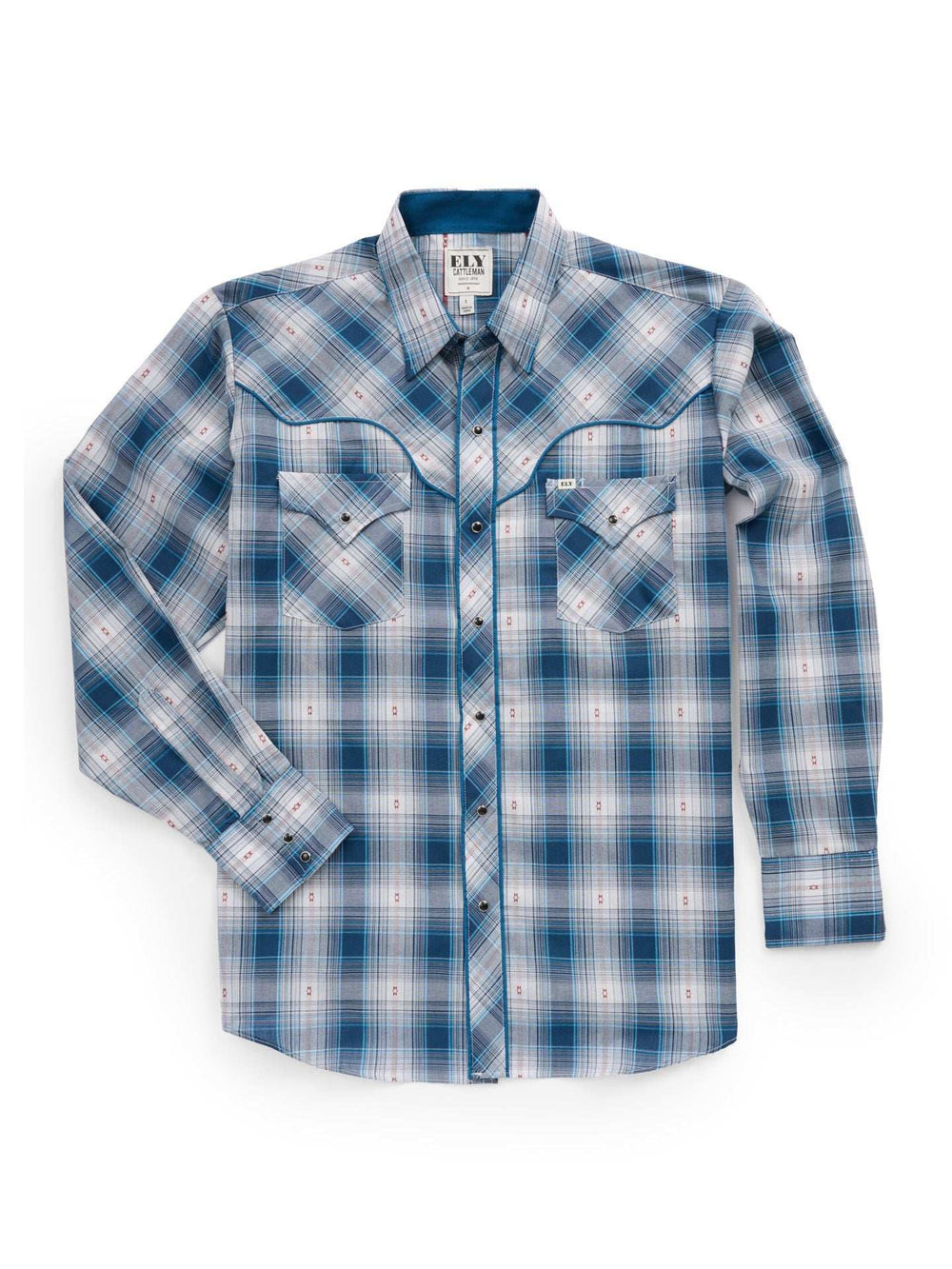 Men's Ely Cattleman Retro Plaid Western Snap Shirt with Piping - Ely Cattleman - Flyclothing LLC