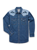 Men's Ely Cattleman Retro Contrast Denim Western Snap Shirt with Rose Embroidery - Ely Cattleman - Flyclothing LLC