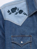 Men's Ely Cattleman Retro Contrast Denim Western Snap Shirt with Rose Embroidery - Ely Cattleman - Flyclothing LLC