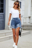 Distressed Raw Hem Asymmetric Waist Denim Shorts - Trendsi - Flyclothing LLC