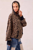BiBi Leopard Print Waffle Half Zip Up Hoodie W Pocket - Trendsi - Flyclothing LLC