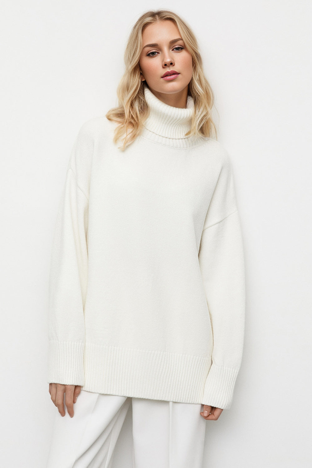 Basic Bae Turtleneck Dropped Shoulder Long Sleeve Sweater - ShopBasicbae - Flyclothing LLC