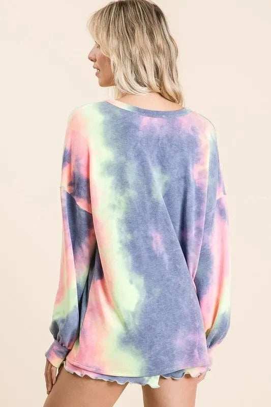 BiBi Tie Dye French Terry Top and Shorts Set - Trendsi - Flyclothing LLC