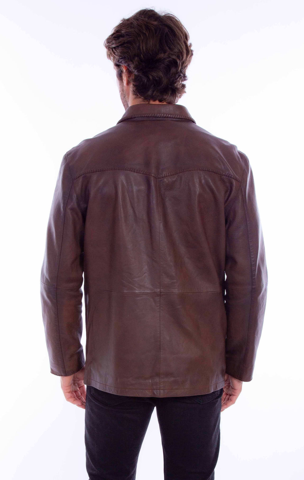leatherwear mens chocolate 100% leather whip stitch jacket - Scully Leather - Flyclothing LLC