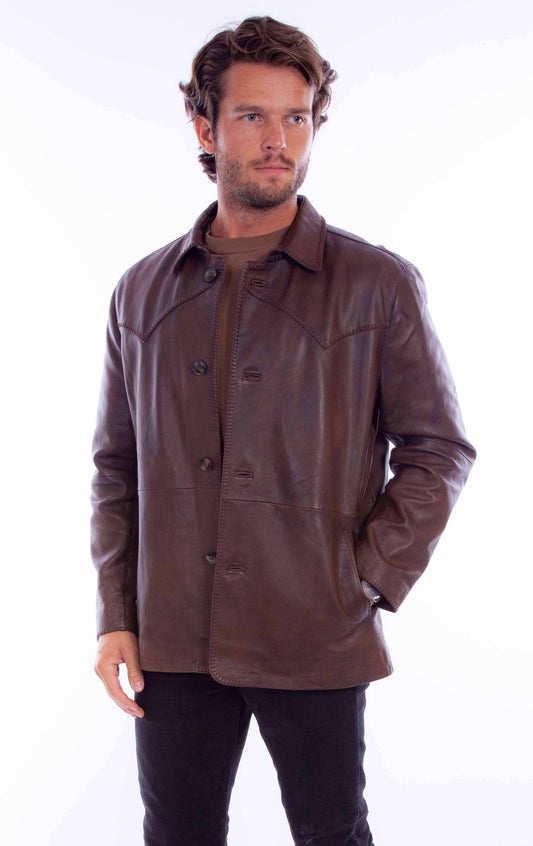 leatherwear mens chocolate 100% leather whip stitch jacket - Scully Leather - Flyclothing LLC
