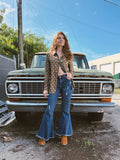 Vagabond Retro Green Tulip Zipper Front Blouse - Lil Bee's Bohemian - Flyclothing LLC