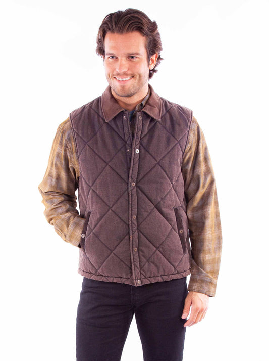 leatherwear mens brown 100% leather men's vest - Scully Leather - Flyclothing LLC