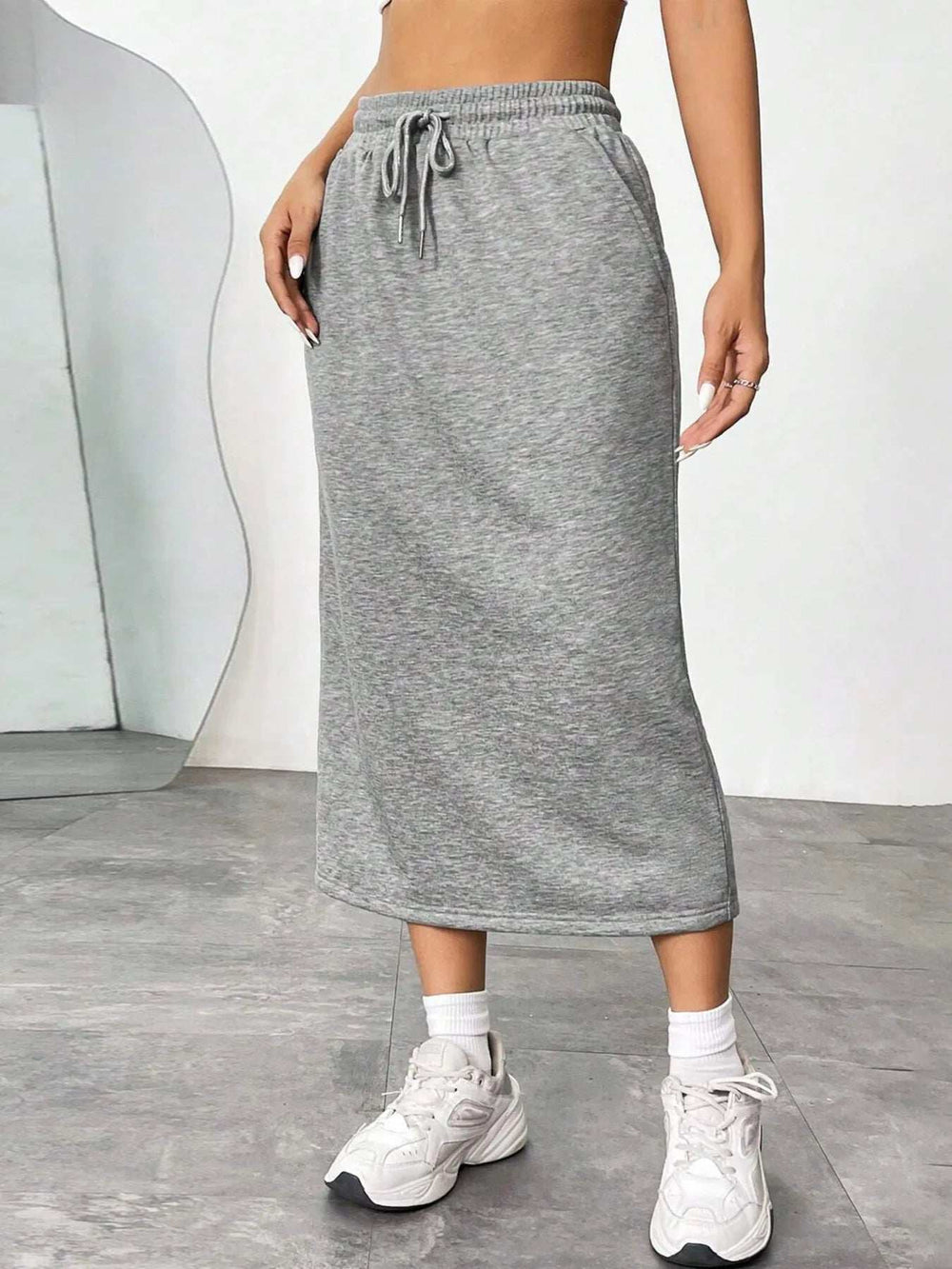 Slit Drawstring Midi Skirt - Trendsi - Flyclothing LLC