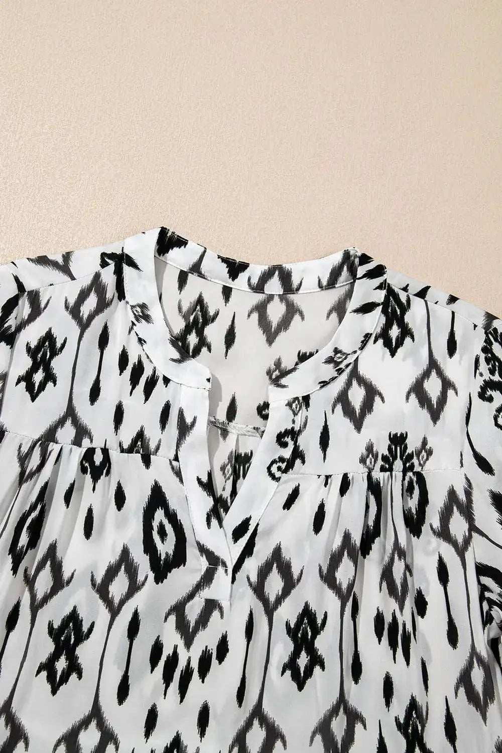 Tiered Printed Notched Long Sleeve Midi Dress - Trendsi - Flyclothing LLC