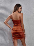 Side Drawstring Ruched Cowl Neck Mini Cami Dress - Trendsi - Flyclothing LLC
