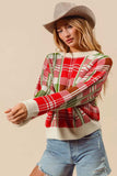 SO ME Christmas Color Checkered Plaid Crew Neck Sweater - Trendsi - Flyclothing LLC