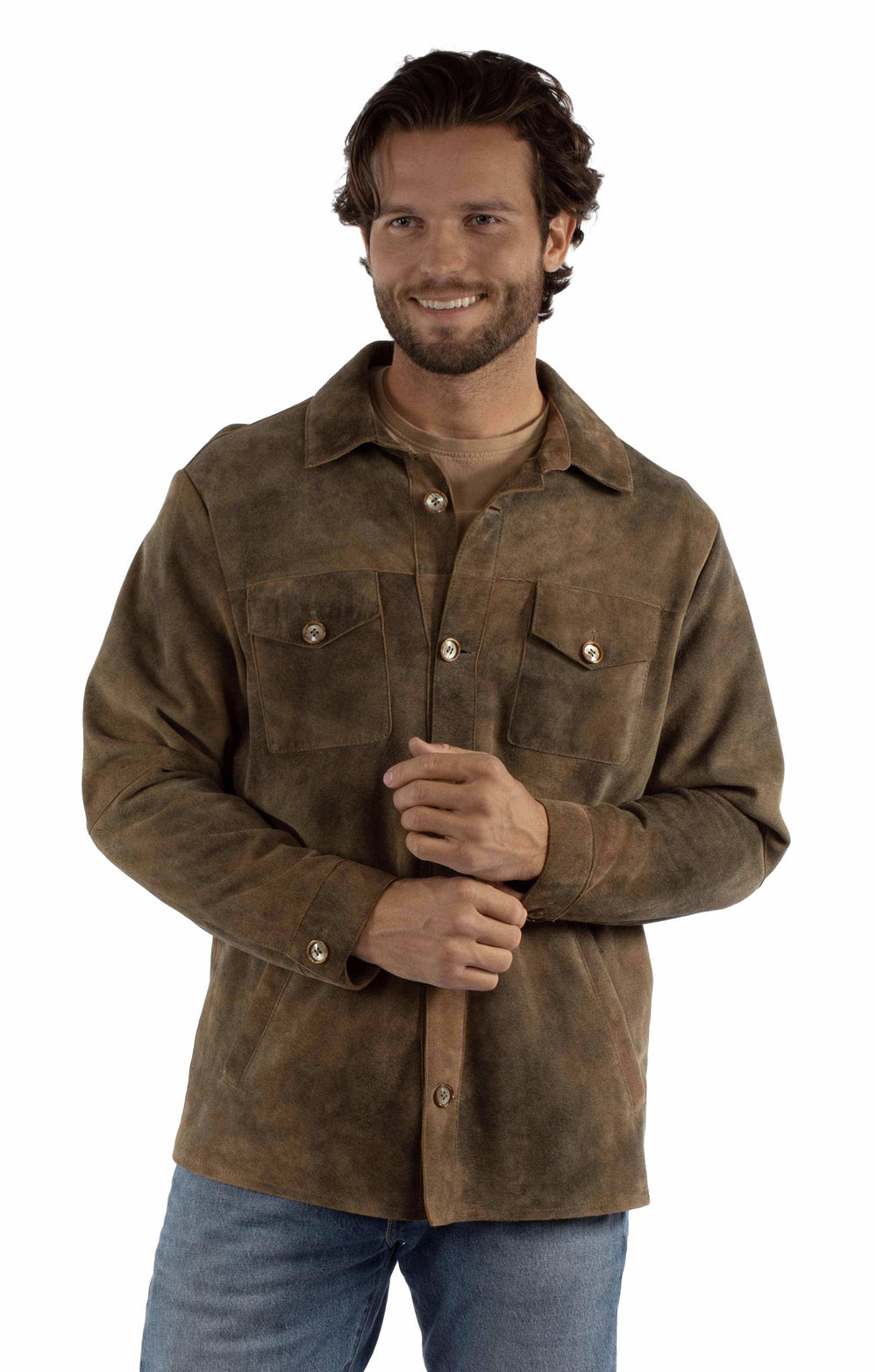 Leatherwear mens 100% leather Brown Men's button up jacket - Scully Leather - Flyclothing LLC