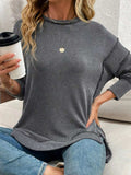 Side Slit Round Neck Dropped Shoulder Sweatshirt - Trendsi - Flyclothing LLC
