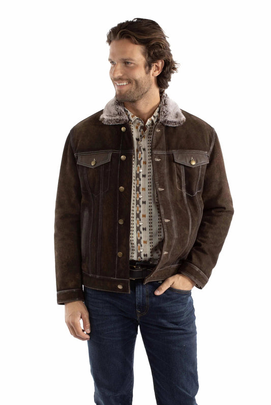 leatherwear mens chocolate 100% leather jean jacket - Scully Leather - Flyclothing LLC