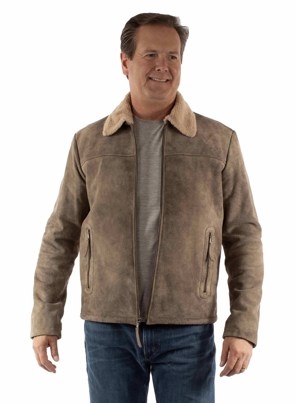 leatherwear mens light grey 100% leather zip front jacket - Scully Leather - Flyclothing LLC
