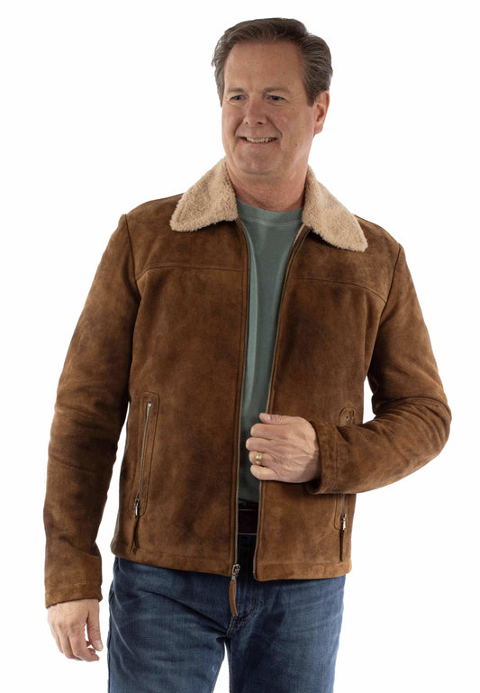 leatherwear mens brown 100% leather zip front jacket - Scully Leather - Flyclothing LLC