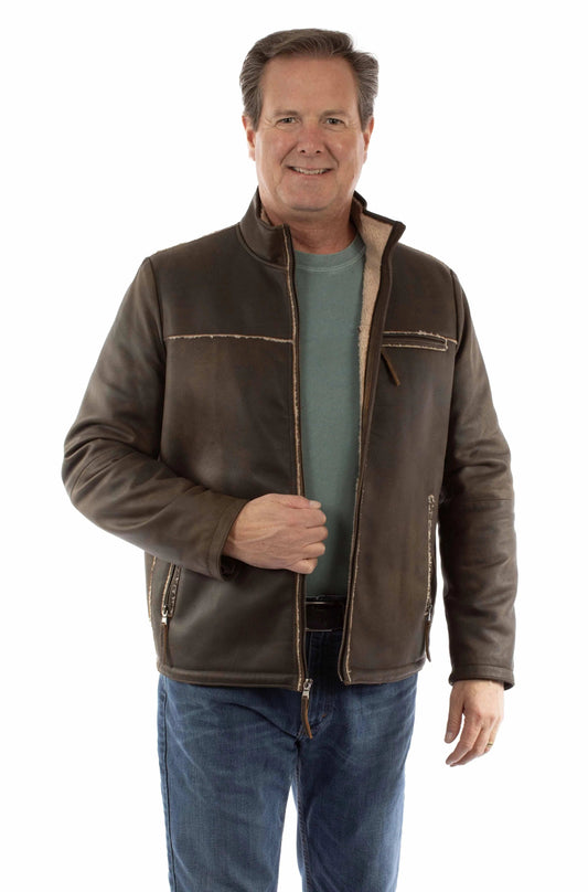 leatherwear mens brown lamb suede 100% leather zip front jacket - Scully Leather - Flyclothing LLC