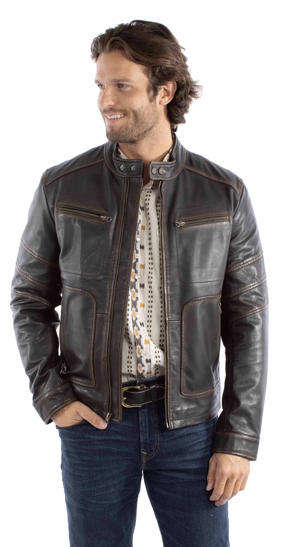 leatherwear mens black 100% leather zip front jacket - Scully Leather - Flyclothing LLC