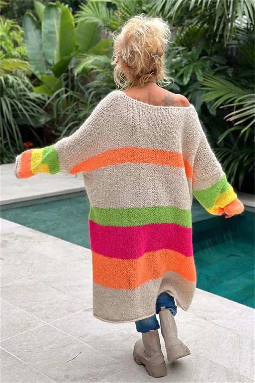 Color Block V-Neck Long Sleeve Sweater Dress - Trendsi - Flyclothing LLC