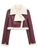 Collared Neck Long Sleeve Plush Cropped Jacket - Trendsi - Flyclothing LLC