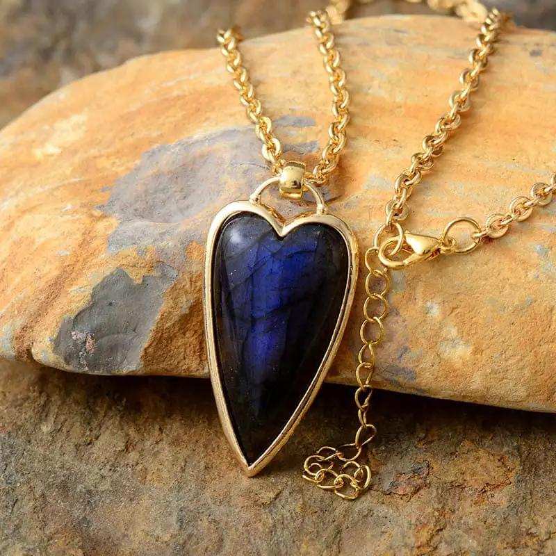 Copper Labradorite Heart Shape Necklace - Trendsi - Flyclothing LLC