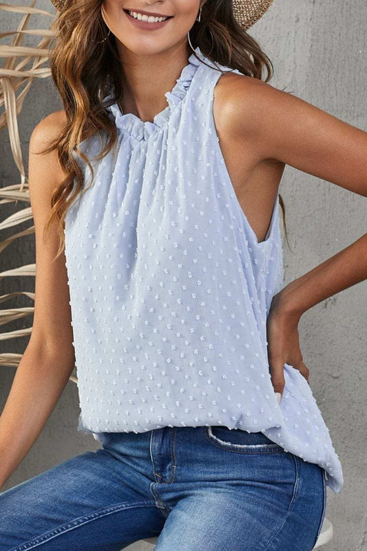 Frill Swiss Dot Round Neck Tank - Trendsi - Flyclothing LLC