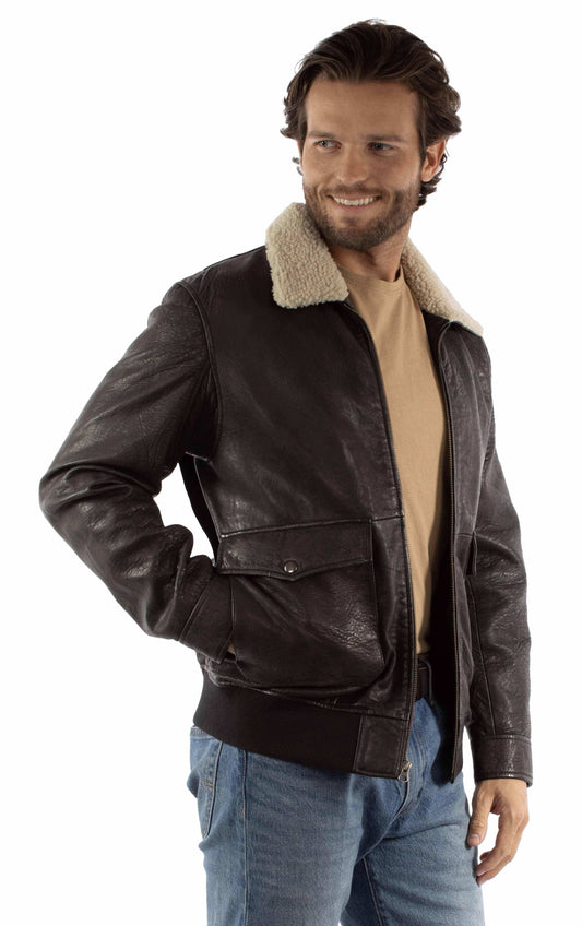 leatherwear mens black rugged lamb 100% leather bomber jacket - Scully Leather - Flyclothing LLC