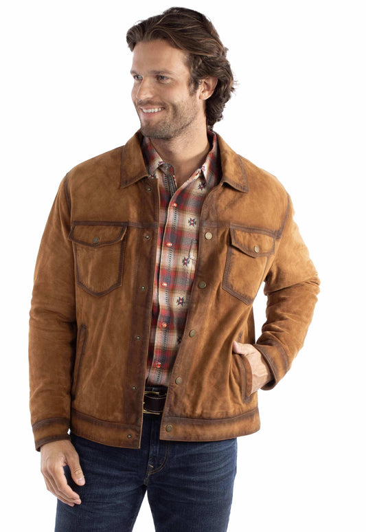 leatherwear mens brown 100% leather men's snap front - Scully Leather - Flyclothing LLC