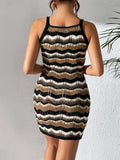 Openwork Striped Spaghetti Strap Knit Dress - Trendsi - Flyclothing LLC