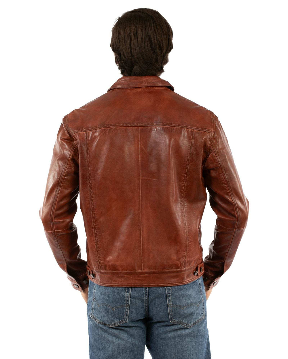 leatherwear mens cognac 100% leather men's jean jacket - Scully Leather - Flyclothing LLC
