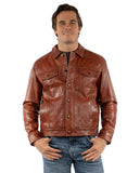 leatherwear mens cognac 100% leather men's jean jacket - Scully Leather - Flyclothing LLC