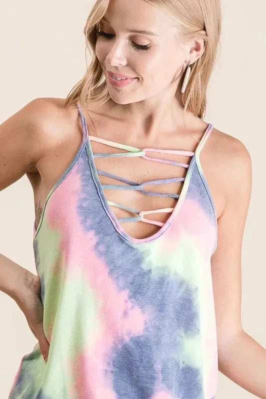 BiBi Tie Dye Terry Camisole with Caged Neck - Trendsi - Flyclothing LLC