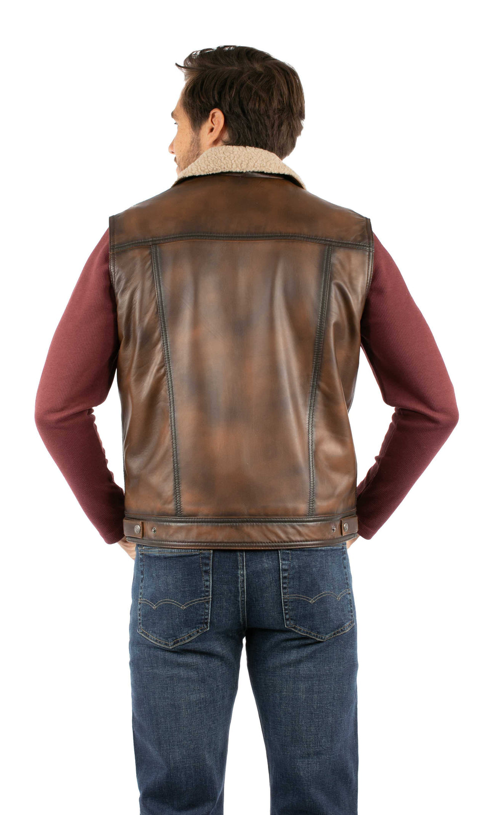 Leatherwear mens Tan 100% leather Men's shearling vest - Scully Leather - Flyclothing LLC