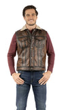 Leatherwear mens Tan 100% leather Men's shearling vest - Scully Leather - Flyclothing LLC