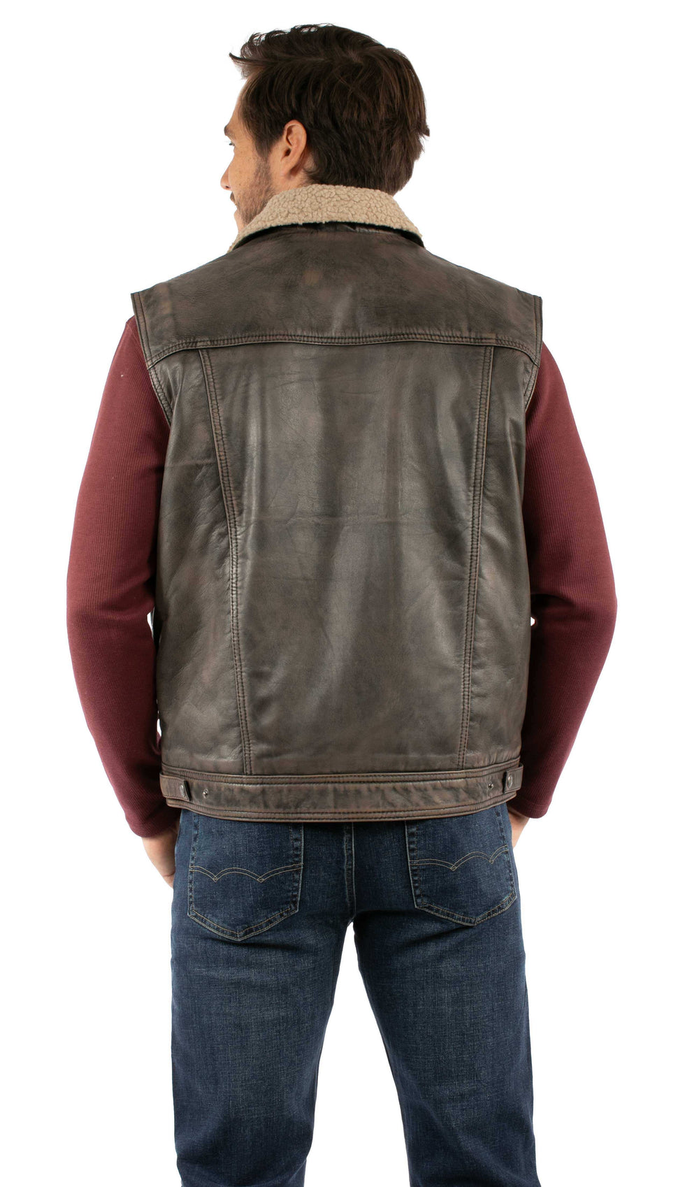 Leatherwear mens Brown 100% leather Men's shearling vest - Scully Leather - Flyclothing LLC