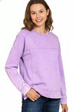 Zenana Acid Wash French Terry Exposed-Seam Pullover - Trendsi - Flyclothing LLC