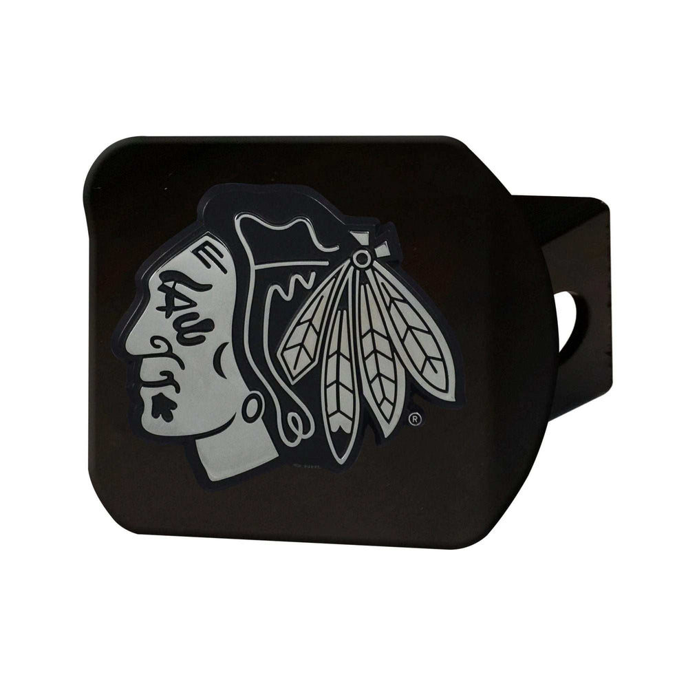 Chicago Blackhawks Black Metal Hitch Cover with Metal Chrome 3D Emblem - Chicago Blackhawks - Flyclothing LLC