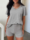 V-Neck T-Shirt and Shorts Set - Trendsi - Flyclothing LLC